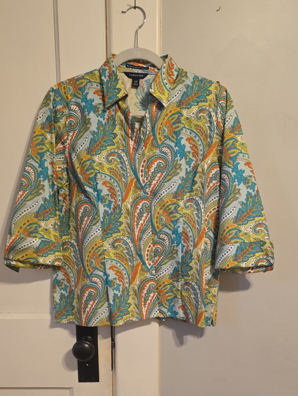 Lands' End Women’s Paisley Print Shirt - Teal & Chartruese